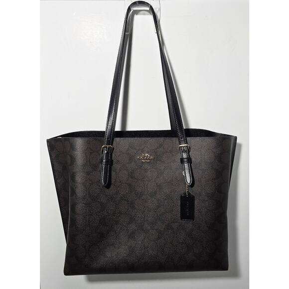 COACH Signature Dark Brown Black Mollie Tote Bag 1665 Pre-Owned - Picture 1 of 16
